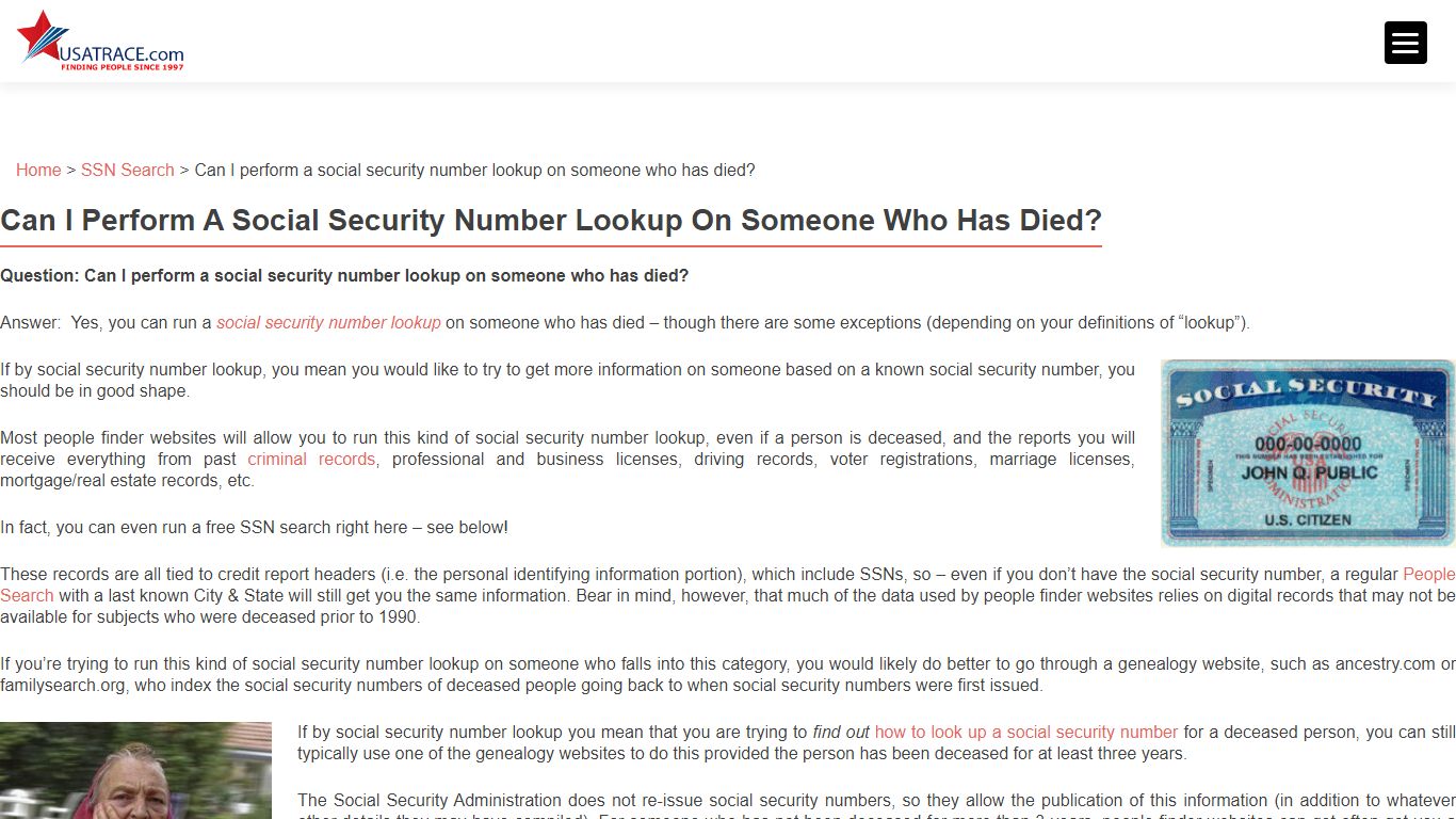 Perform a social security number lookup on someone who has died?